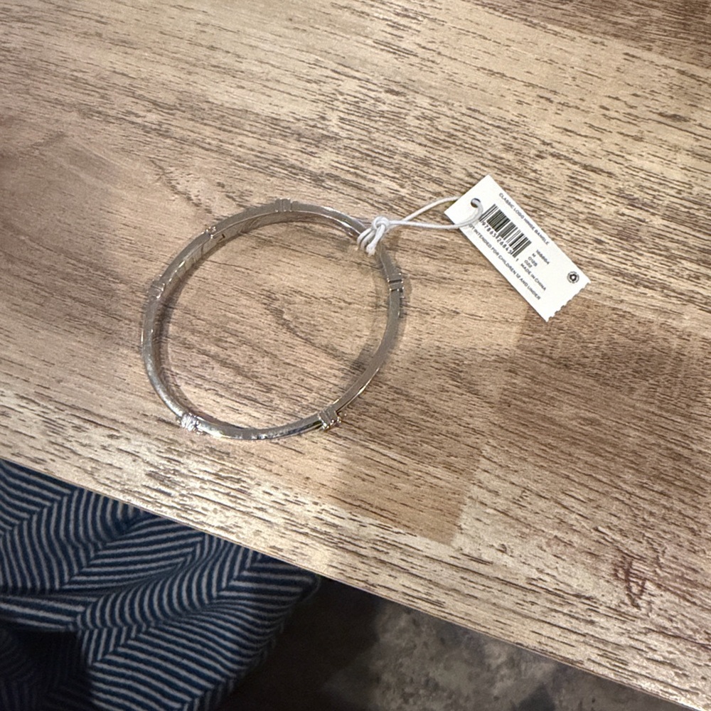 Tory Burch Silver Classic Logo Hinge Bangle - Picture 2 of 4